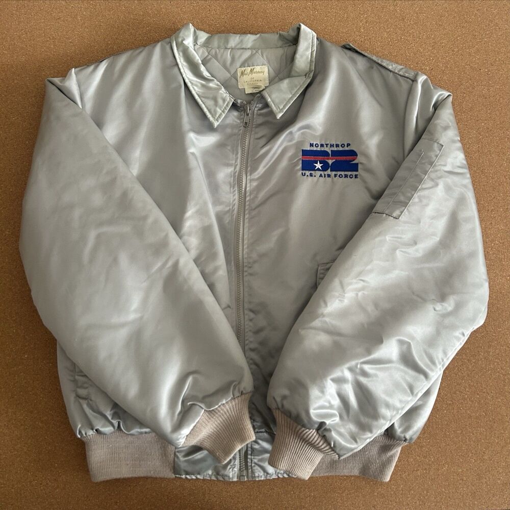 Northrop US Air Force B2 Bomber Satin Jacket Size XL Silver Mac Murray